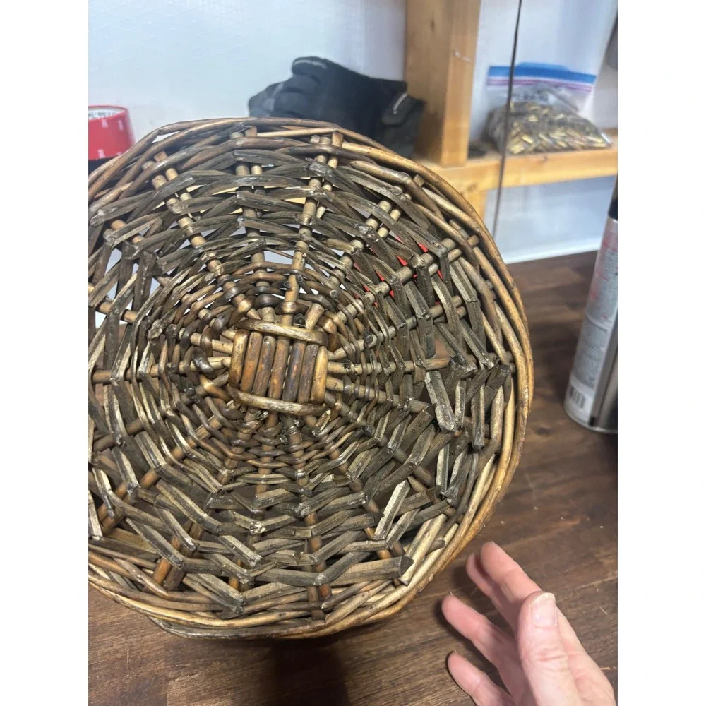 Rustic Two Tone Wicker Basket with Handle Round Woven Farmhouse Decor 11 inch